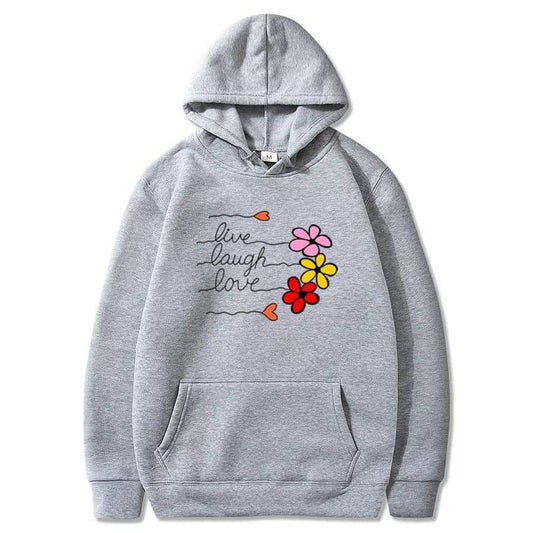 GREY LIVE LAUGH LOVE WITH FLOWER HOODIE