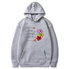 GREY LIVE LAUGH LOVE WITH FLOWER HOODIE