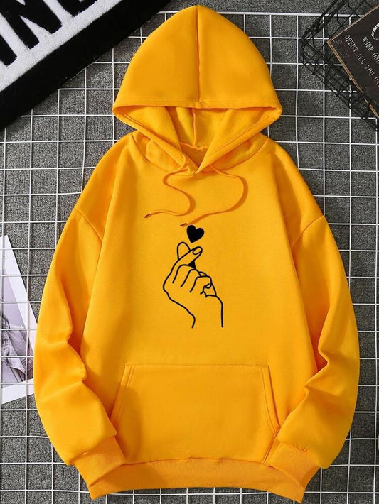 YELLOW HAND WITH HEART HOODIE