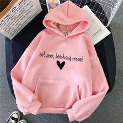 PINK EAT SLEEP BEACH REPEAT HOODIE