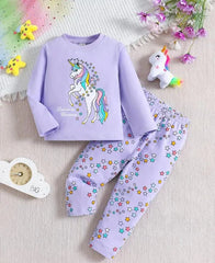 Purple Unicorn Printed Kids Night Suit (KO-605)