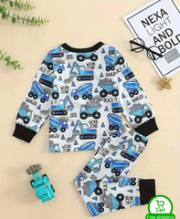 White and Blue Big Truck Printed Kids Night Suit (KO-615)