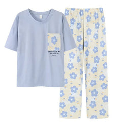 Sky Blue Pocket Flower With Flower Printed Trouser (KO-NS-504)