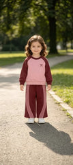 Maroon And Pink Sweat Shirt With Pink Stripes Kids Track Suit