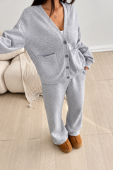 Light Grey V-Neck Button Pocket Fleece Track Suit