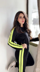 Neon Double Striped Full Sleeves Tracksuit (KO-TS-0053)