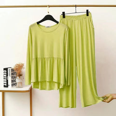 Pista Green Frill Style Full Sleeves Home Wear (KO-NS-331)