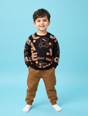 Black Text Printed Kids Track Suit