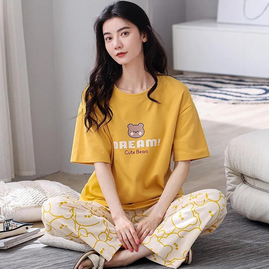 Yellow Dream Bear Shirt With Off White Bears Printed Trouser (KO-NS-488)