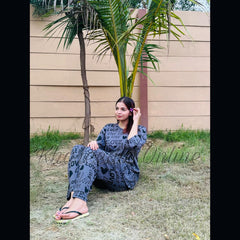 Grey All Over Love Heart Printed Night Suit (KO-NS-507)