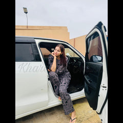 Grey All Over Love Heart Printed Night Suit (KO-NS-507)