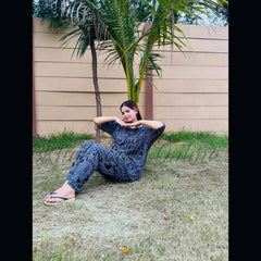 Grey All Over Love Heart Printed Night Suit (KO-NS-507)