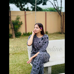 Grey All Over Love Heart Printed Night Suit (KO-NS-507)