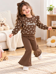 Brown Floral Bell Bottom Kids Track Suit