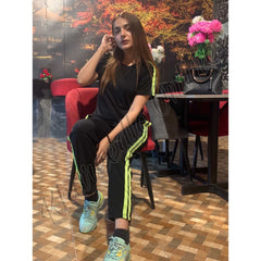 Neon Double Striped Half Sleeves Tracksuit (KO-TS-0052)