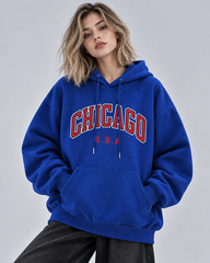 Royal Blue Chicago Graphic Oversized Hoodie