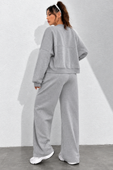Light Grey Zipper Fleece Wide Leg Track Suit