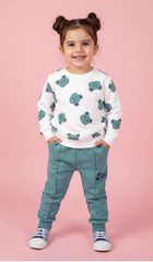 White All Over Bear Printed Kids Track Suit
