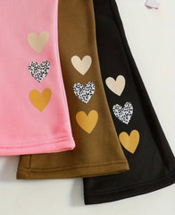 Pack of Three Multi colours Heart Printed Kids Fleece Trousers (Pink/Brown/Black)