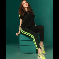 Neon Double Striped Half Sleeves Tracksuit (KO-TS-0052)
