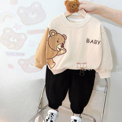 Off White Bear sweat Shirt with Black Trouser for Kids