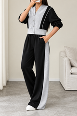 Black & Grey V-Neck Button Fleece Track Suit