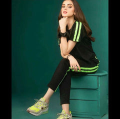 Neon Double Striped Half Sleeves Tracksuit (KO-TS-0052)