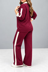 Maroon & White Stripe Heart Printed Collar Track Suit