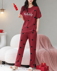 Maroon Welcome Printed Half Sleeves Printed Pjs