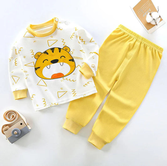 Off White Lion with yellow pajama Printed Kids Night Suit (KO-609)