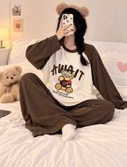 Brown & Cream Teddy Bear Printed Night Suit