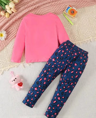 Shocking Pink Cute Kitty With Cheetha Pajama Printed Kids Night Suit (KO-624)