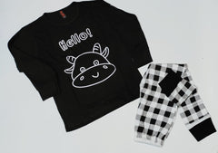 Baby or Baba Black and White Cow with Check Style Pajama Night Suit for Kids (1 Pcs) (KO-KNS-233)