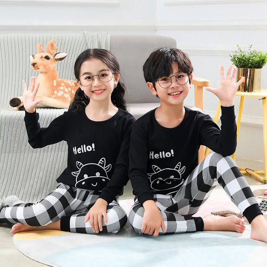 Baby or Baba Black and White Cow with Check Style Pajama Night Suit for Kids (1 Pcs) (KO-KNS-233)