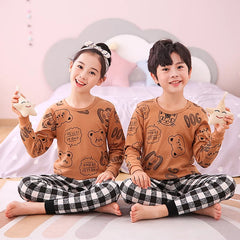 Baby or Baba Brown Hello Friend with Check Style Pajama Night Suit for Kids (1 Pcs) (KO-KNS-235)