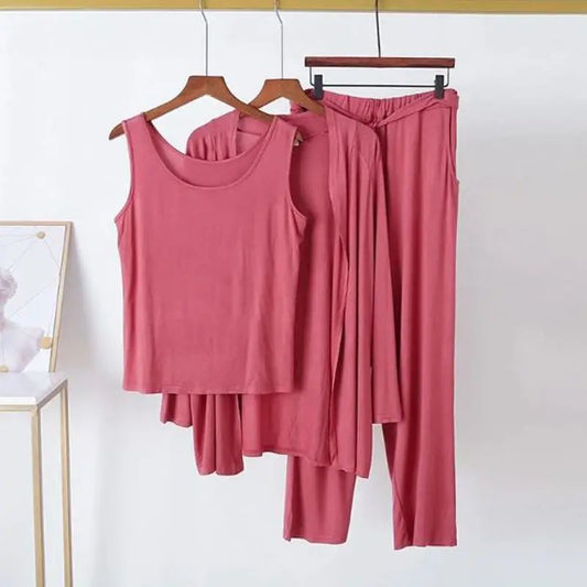 3 Pcs Sleepwear (Sando Shrug Trouser) (Hot Pink) (KO-NS-0264)
