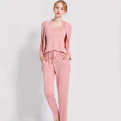3 Pcs Sleepwear (Sando Shrug Trouser) (Baby Pink) (KO-NS-0270)