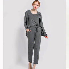 3 Pcs Sleepwear (Sando Shrug Trouser) (Grey) (KO-NS-0272)