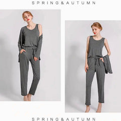 3 Pcs Sleepwear (Sando Shrug Trouser) (Grey) (KO-NS-0272)