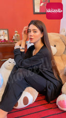 3 Pcs Sleepwear (Sando Shrug Trouser) (Black) (KO-NS-0265)