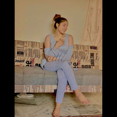 3 Pcs Sleepwear (Sando Shrug Trouser) (Grey) (KO-NS-0272)