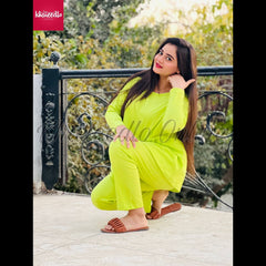 Pista Green Frill Style Full Sleeves Home Wear (KO-NS-331)