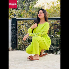 Pista Green Frill Style Full Sleeves Home Wear (KO-NS-331)