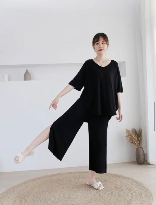 Black Lose Pattern With Lose Style Lounge Wear (KO-NS-370)