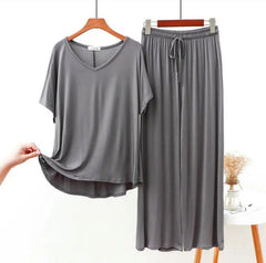 Grey V Neck Half Sleeves Shirt With Lose Style Lounge Wear (KO-NS-390)