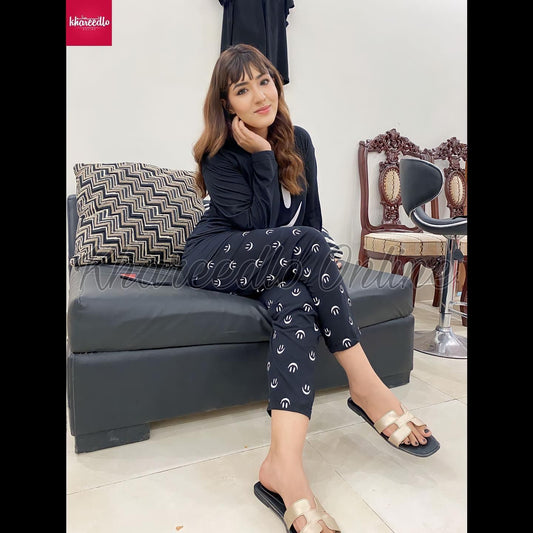 Black Smile With Smiley Trouser Full Sleeves Night Suit (KO-NS-350)