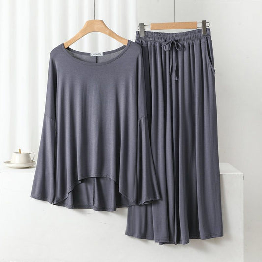 Grey Frill Sleeves Shirt With Lose Style Lounge Wear (KO-NS-415)