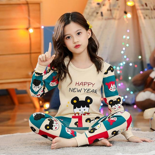 Baby or Baba Multicolour New Year Print Full Sleeves Night Suit for Kids (KO-KNS-432)