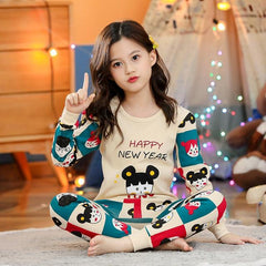 Baby or Baba Multicolour New Year Print Full Sleeves Night Suit for Kids (KO-KNS-432)