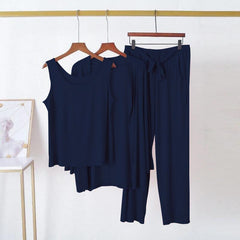 3 Pcs Sleepwear (Sando Shrug Trouser) (NAVY BLUE) (KO-NS-0288)